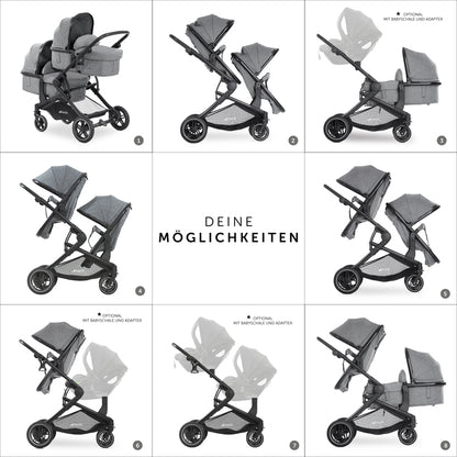 Hauck ATLANTIC TWIN - multifunktionaler Zwillings- oder Geschwisterkinderwagen, 2-in-1-Set