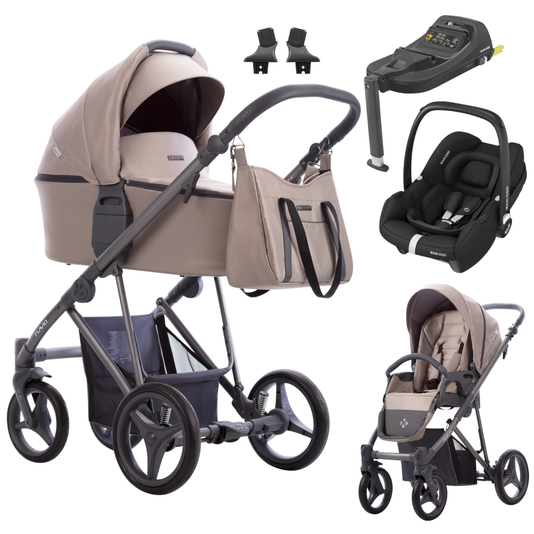 Bebetto FLAVIO - Kombikinderwagen 4in1 mit Maxi Cosi CABRIOFIX I-SIZE + Isofix-Basis I-SIZE