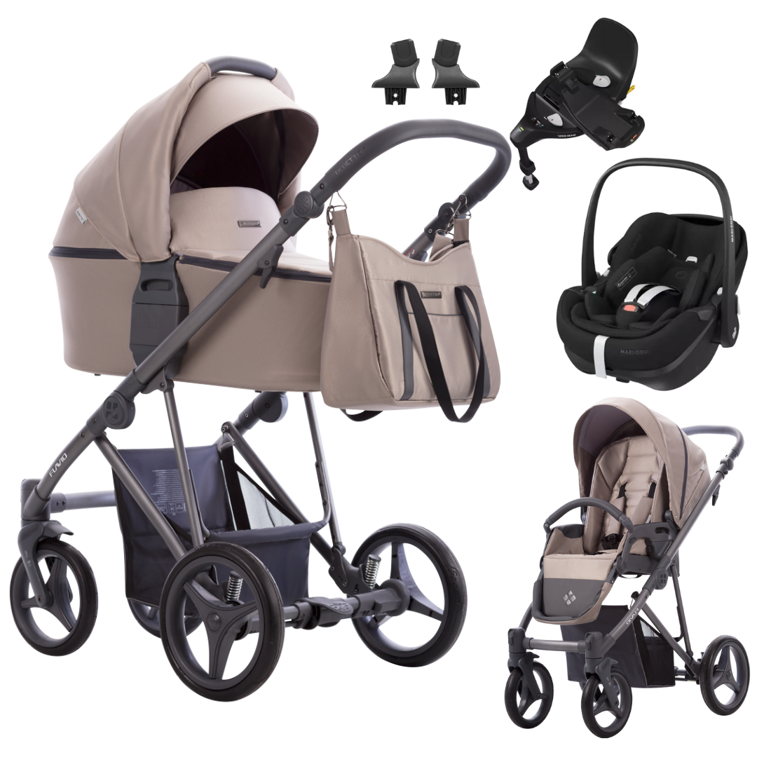 Bebetto FLAVIO - Kombikinderwagen 4in1 mit Maxi Cosi PEBBLE 360 PRO 2 I-SIZE + Isofix-Basis FAMILYFIX 360 PRO