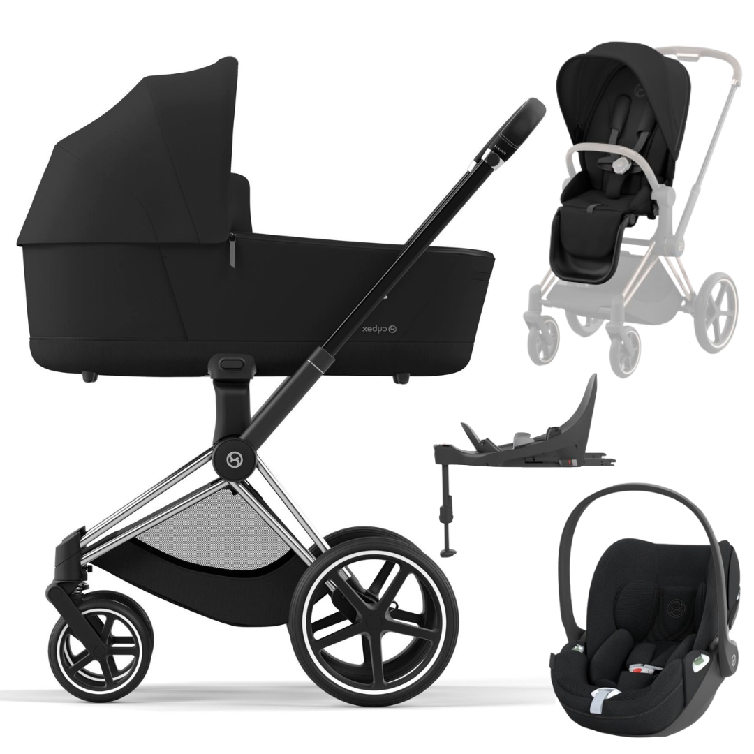 Cybex PRIAM 4.0 CHROME BLACK - Kombikinderwagen 4in1 mit Cybex CLOUD T I-SIZE babyschale und Base T