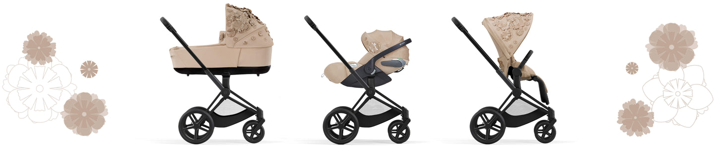 Cybex PRIAM 4.0 - Kombikinderwagen 3in1 mit Cybex CLOUD T I-SIZE babyschale | Simply Flowers Nude Beige