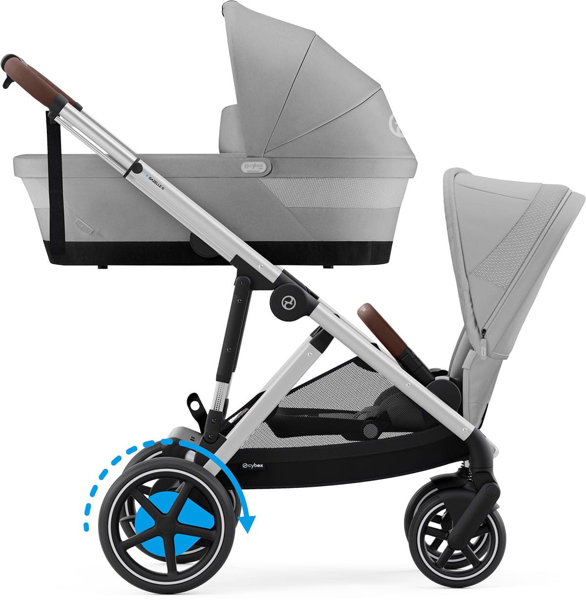 Cybex e-GAZELLE S - Sibling Kinderwagen mit 1x Babywanne und 2x Sitz - elektrischer Unterstützung