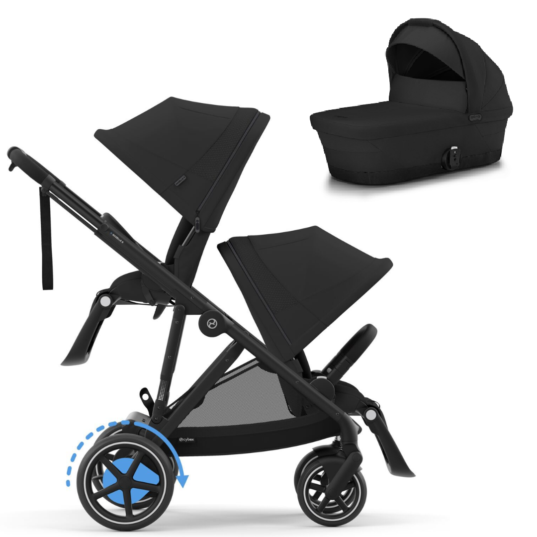 Cybex e-GAZELLE S - Sibling Kinderwagen mit 1x Babywanne und 2x Sitz - elektrischer Unterstützung