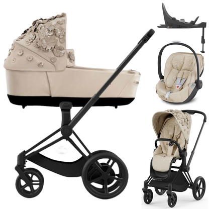 Cybex PRIAM 4.0 - Kombikinderwagen 4in1 mit Cybex CLOUD T I-SIZE babyschale + Isofix Base T | Simply Flowers Nude Beige