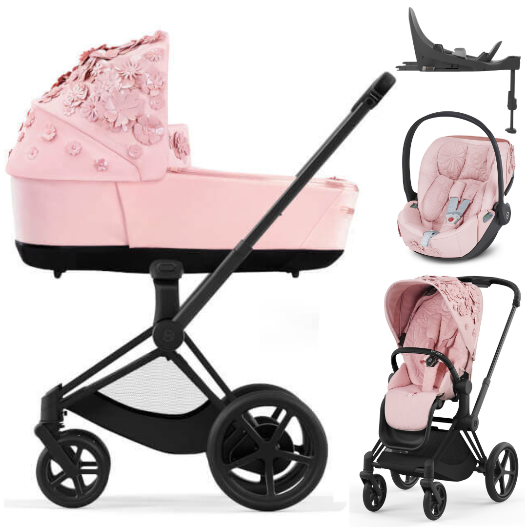 Cybex PRIAM 4.0 - Kombikinderwagen 4in1 mit Cybex CLOUD T I-SIZE babyschale + Isofix Base T | Simply Flowers Pink Pale Blush